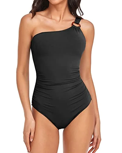 Flattering Tummy Control O-Ring Modest One Shoulder Swimsuit for Women