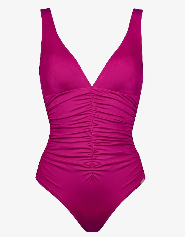 Impact Ruched Front Swimsuit - Berry Glaze