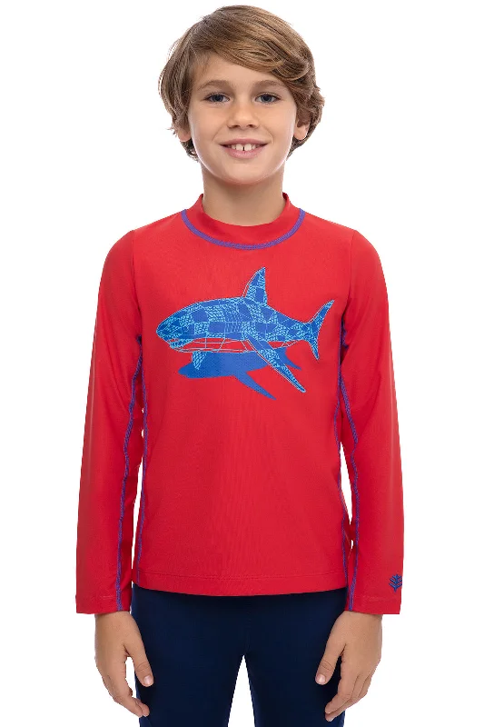 Super - soft  Kid's Sandshark Long Sleeve Surf Shirt | Radiant Red Shark Shadow