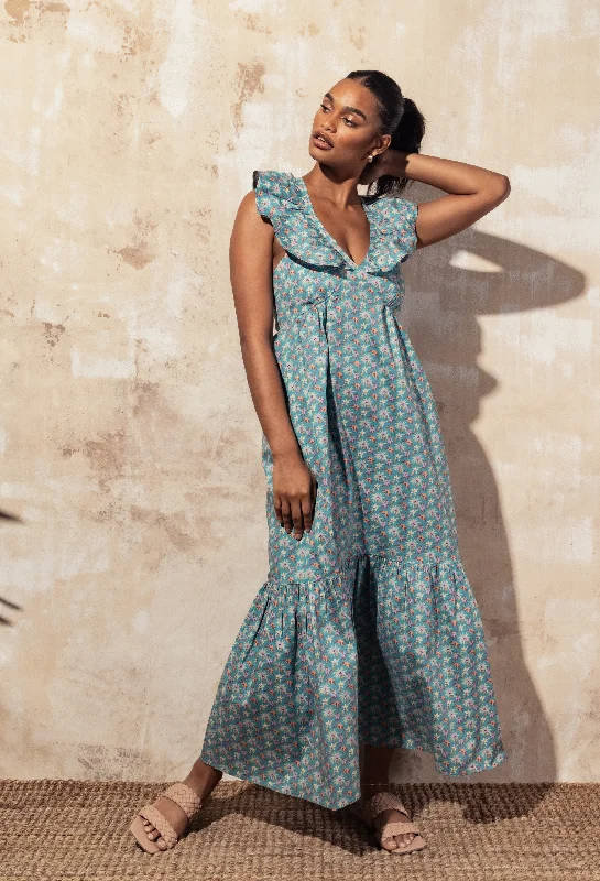 Understatedly - elegant  Serena - Ruffle V-Neck Maxi Dress - Royal Orchid | Royal Orchid