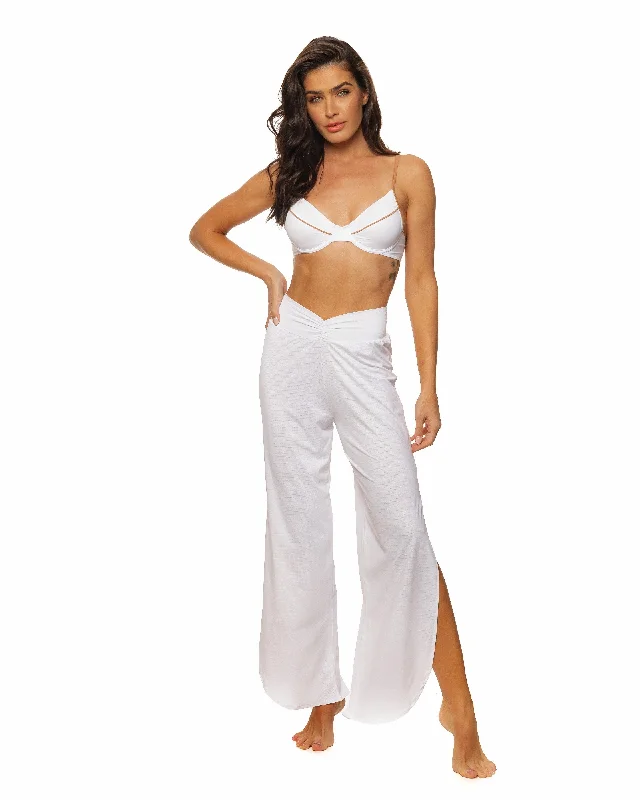 Snug - fitting  White V Waist Side Slit Pants Cover-up
