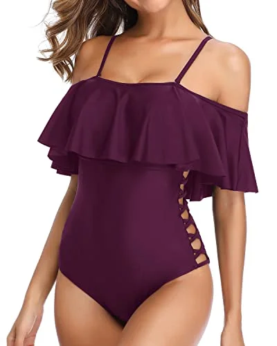 Adjustable Straps Push Up Padded Cup Swimsuits For Women-Maroon