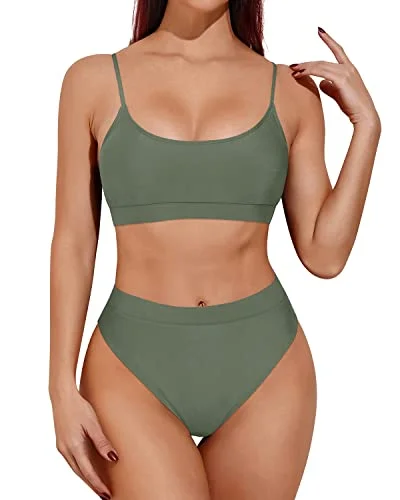 Odor - proof  High Cut Cheeky Two Piece High Waisted Bikini-Army Green