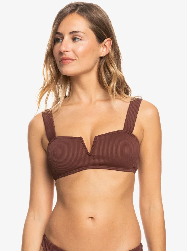 Snug - fitting  Roxy Love The Coco V Bralette Bikini Top - Bitter Chocolate