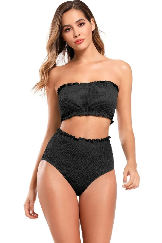 Seamless - constructed  Shirred Bandeau High Waisted Bikini