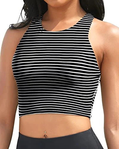 Glamour - infused  Women's Crop Swim Top High Neck Bikini Top Only Bathing Suit